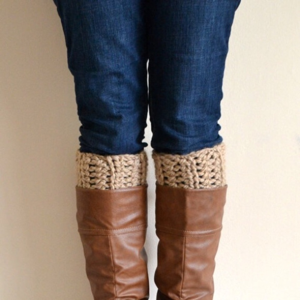 Khaki Camel Chunky Knit Boot Cuffs